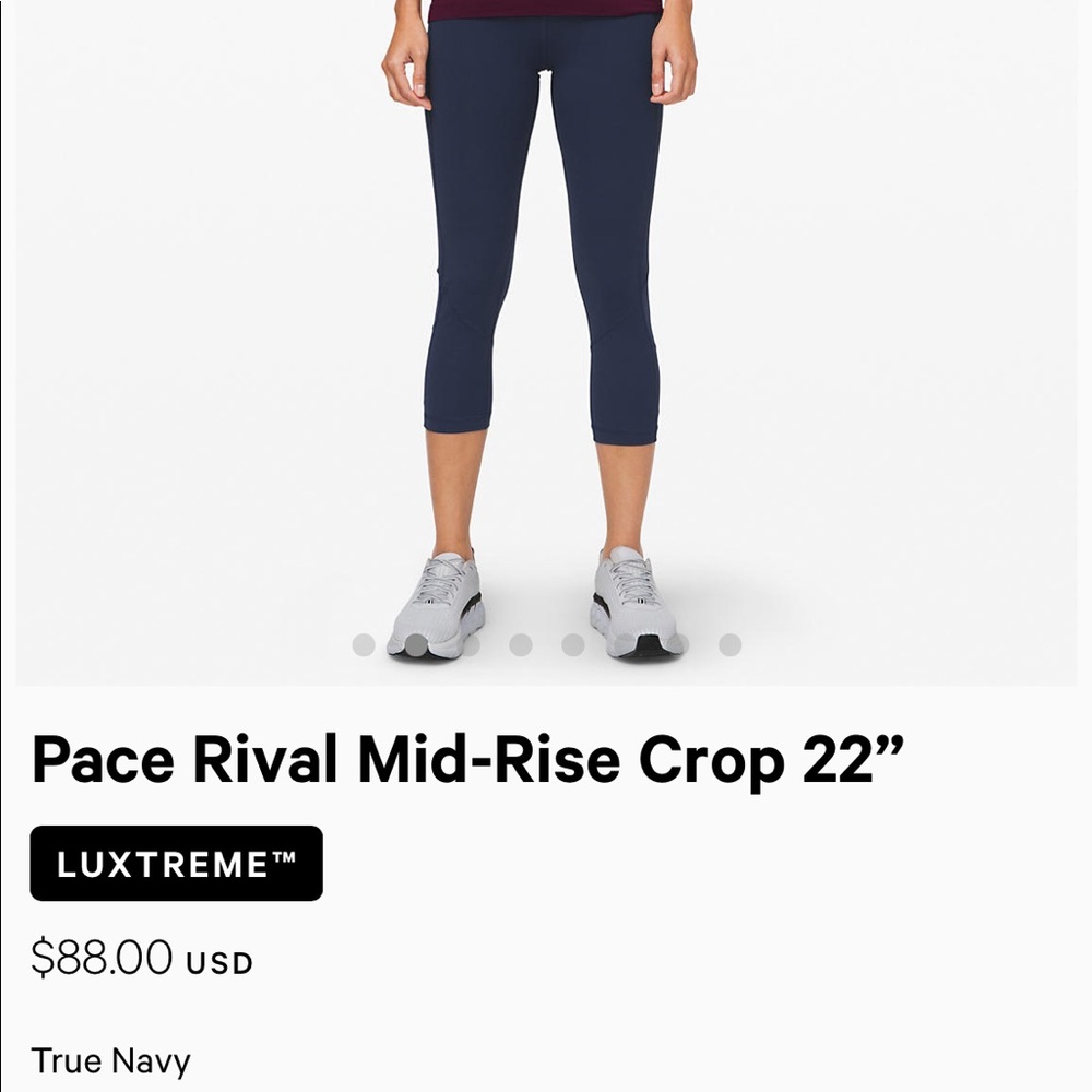 Lululemon Navy Pace Rival Mid-Rise Crop 22”